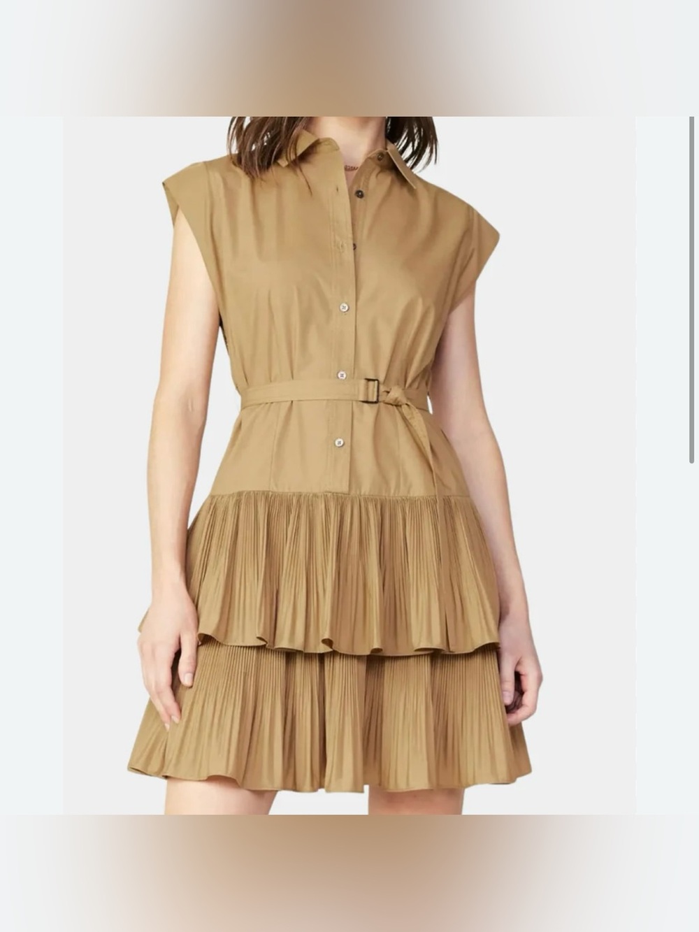 Current Air Los Angeles Dylan Pleated Skirt Collared Belted Mini Dress Medium